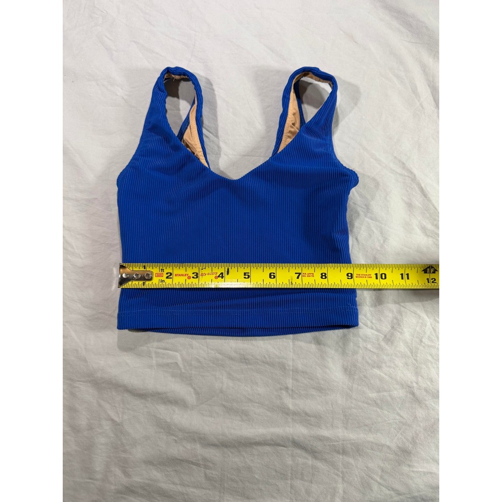Womens Royal Blue Ribbed V-Neck Crop Tank Top Lined Sleeveless Small D-454 - Picture 4 of 6